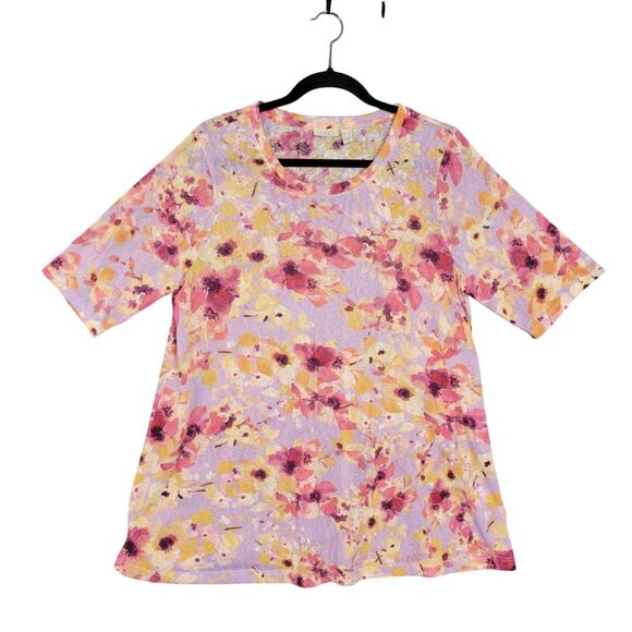 LOGO LORI GOLDSTEIN A500528 Pink Purple Floral Sweaterknit Joplin Top SIZE LARGE - Picture 3 of 14